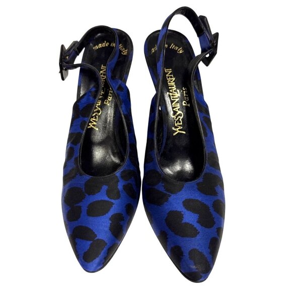 Yves Saint Laurent Slingback Women's Pumps Heels Shoes Blue Animal Print 8.5 - Picture 2 of 8